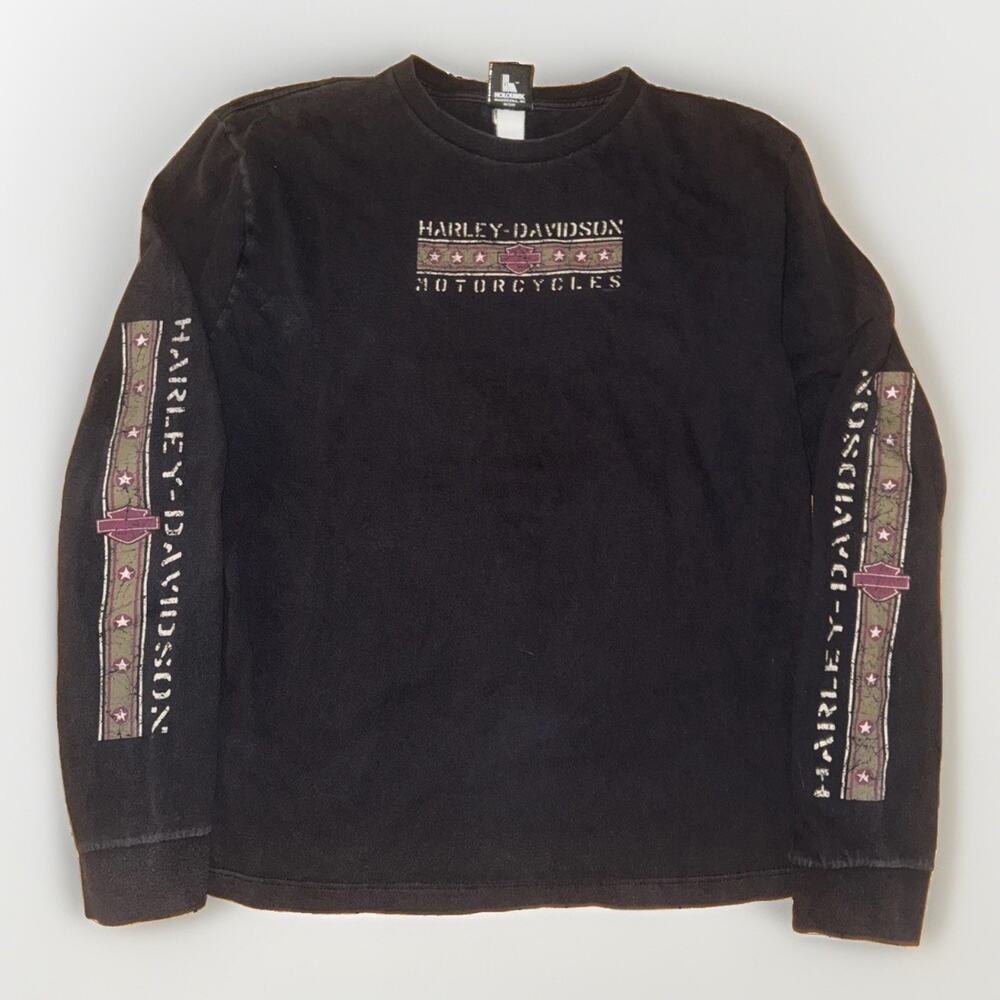 Harley-Davidson Long Sleeve Shirt Mens XL Black Double Sided Tee 21x27